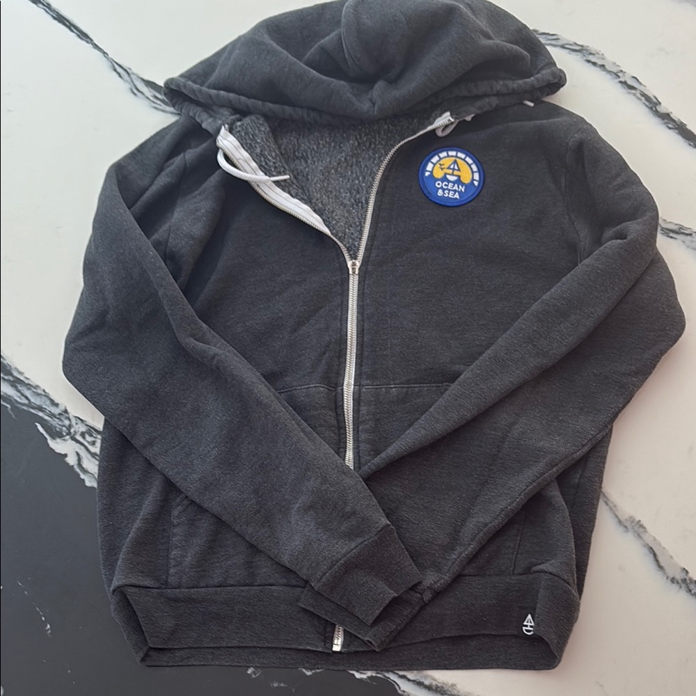 Gray Zip-Up Hoodie with Patch